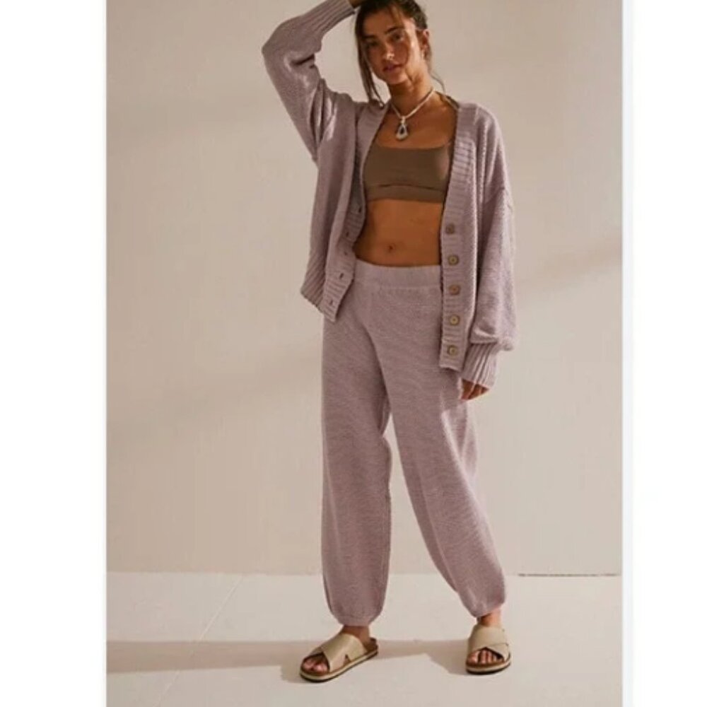 Free People Beach Hailee Cardi PANTS ONLY Knit 100% Cotton Purple Size Small